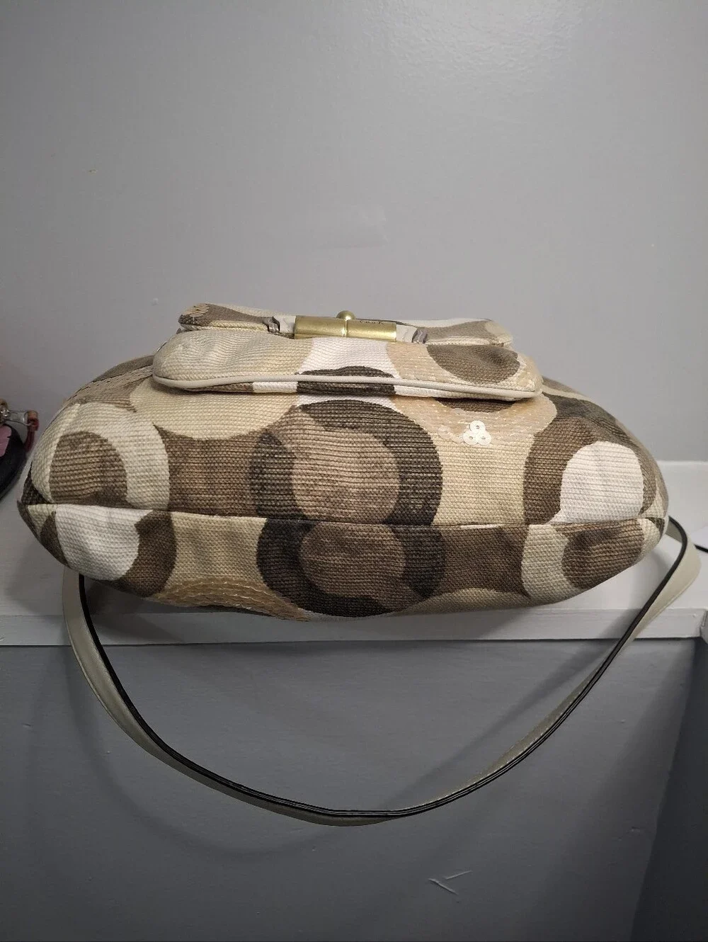 Coach Kristin Sequin Op Art Convertible Hobo Crossbody Bag EUC